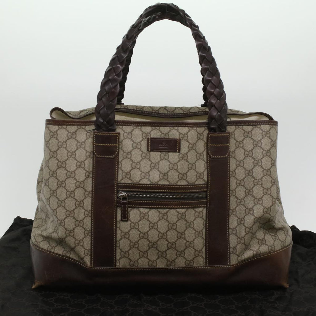 GUCCI GG Canvas Tote Bag PVC Leather Beige 140955 yk5941