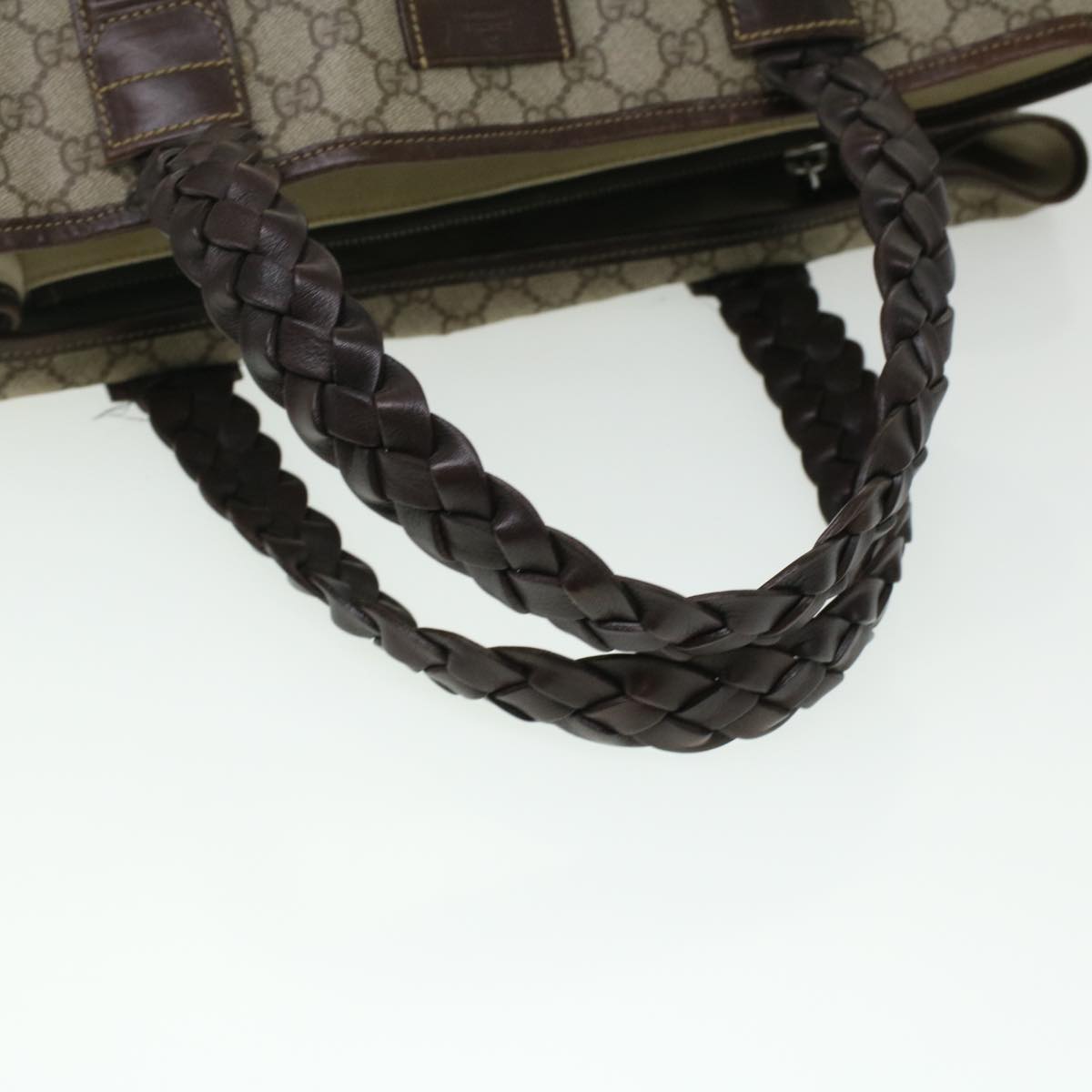 GUCCI GG Canvas Tote Bag PVC Leather Beige 140955 yk5941