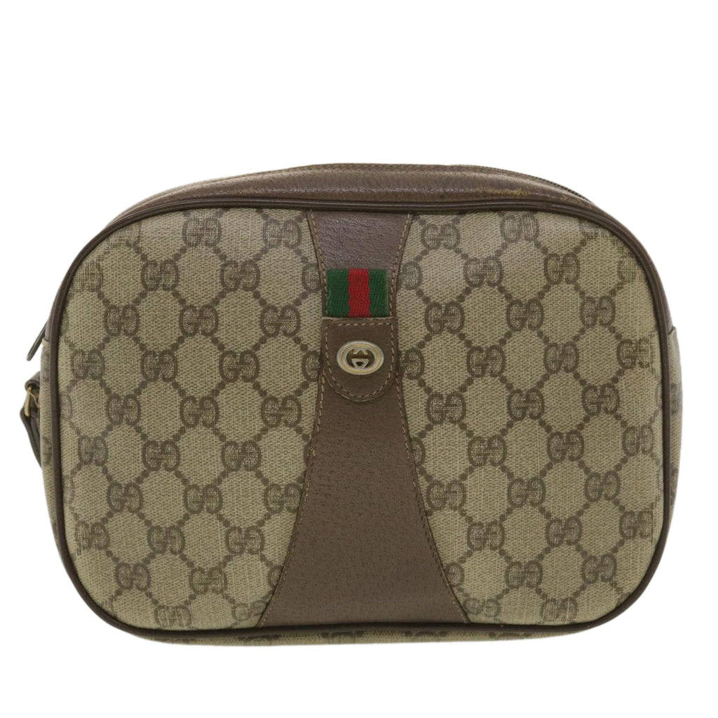 GUCCI GG Canvas Web Sherry Line Clutch Bag PVC Leather Beige Red yk5995