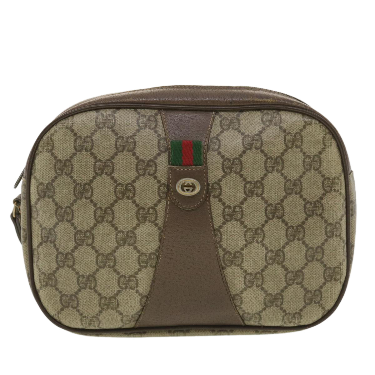 GUCCI GG Canvas Web Sherry Line Clutch Bag PVC Leather Beige Red yk5995