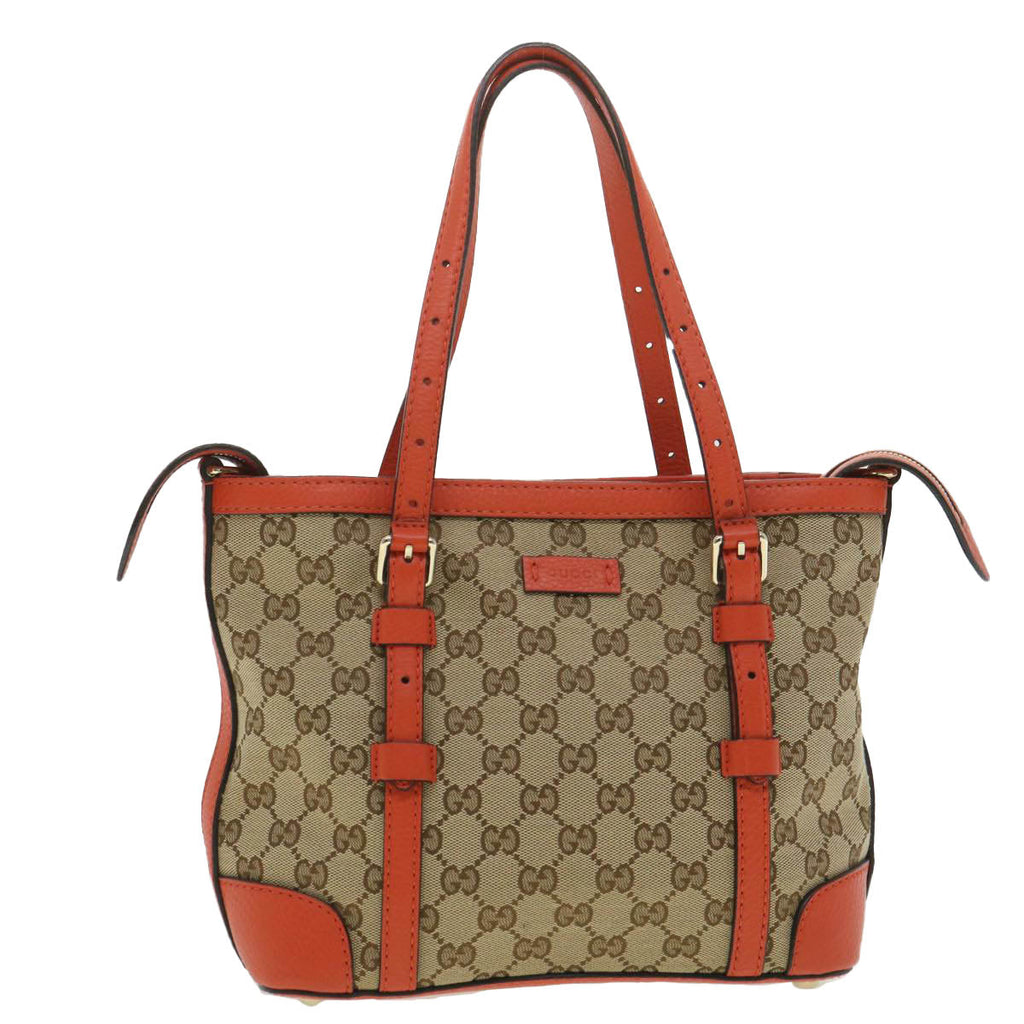 GUCCI GG Canvas Hand Bag Beige Orange 387603 yk6072