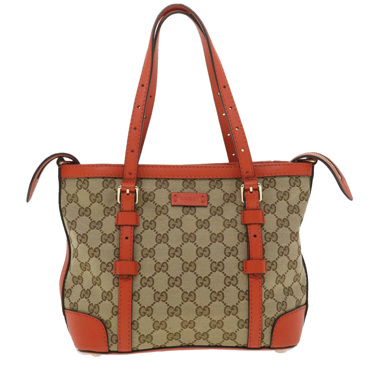 GUCCI GG Canvas Hand Bag Beige Orange 387603 yk6072