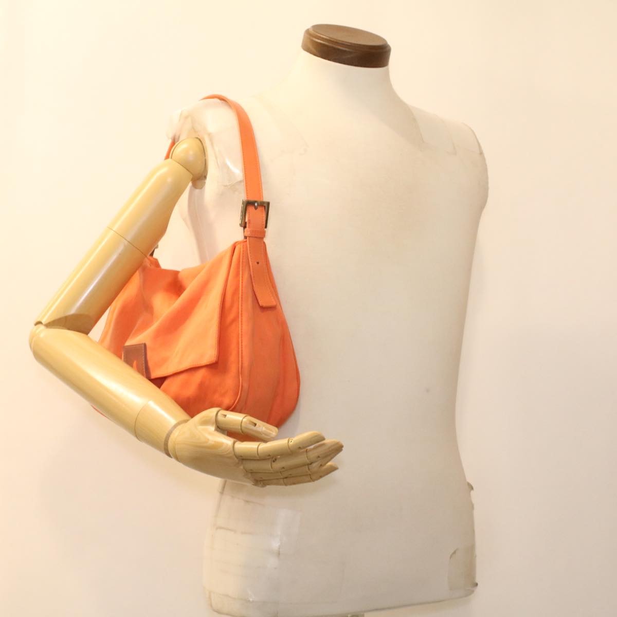 FENDI Mamma Baguette Shoulder Bag Nylon Orange 2354/26325/018 yk6078