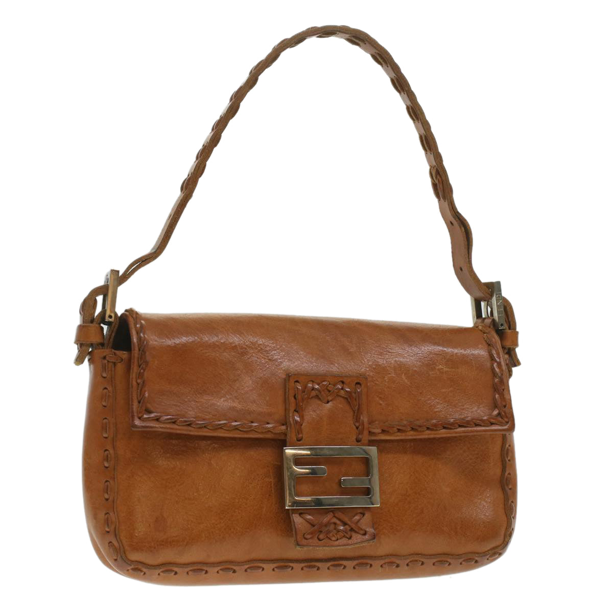 FENDI Mamma Baguette Shoulder Bag Leather Brown 3686/26424/099 yk6079