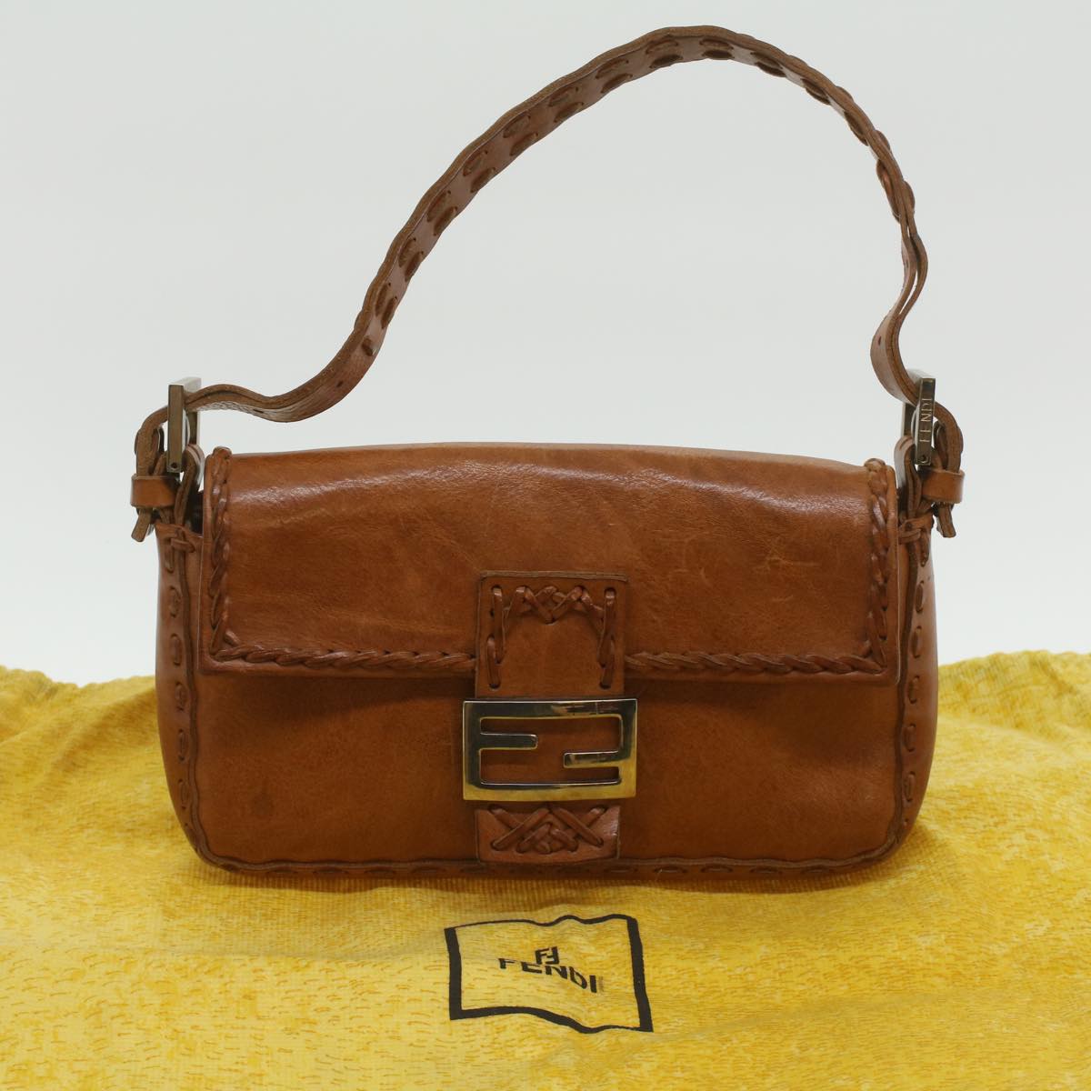 FENDI Mamma Baguette Shoulder Bag Leather Brown 3686/26424/099 yk6079