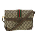 GUCCI Web Sherry Line GG Canvas Shoulder Bag PVC Leather Beige Green yk6091