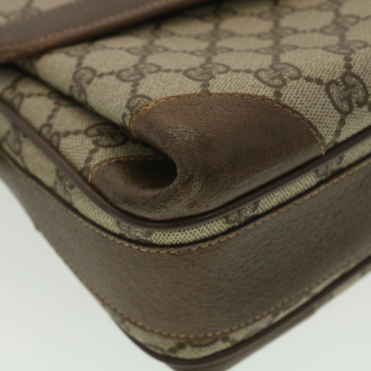 GUCCI Web Sherry Line GG Canvas Shoulder Bag PVC Leather Beige Green yk6091