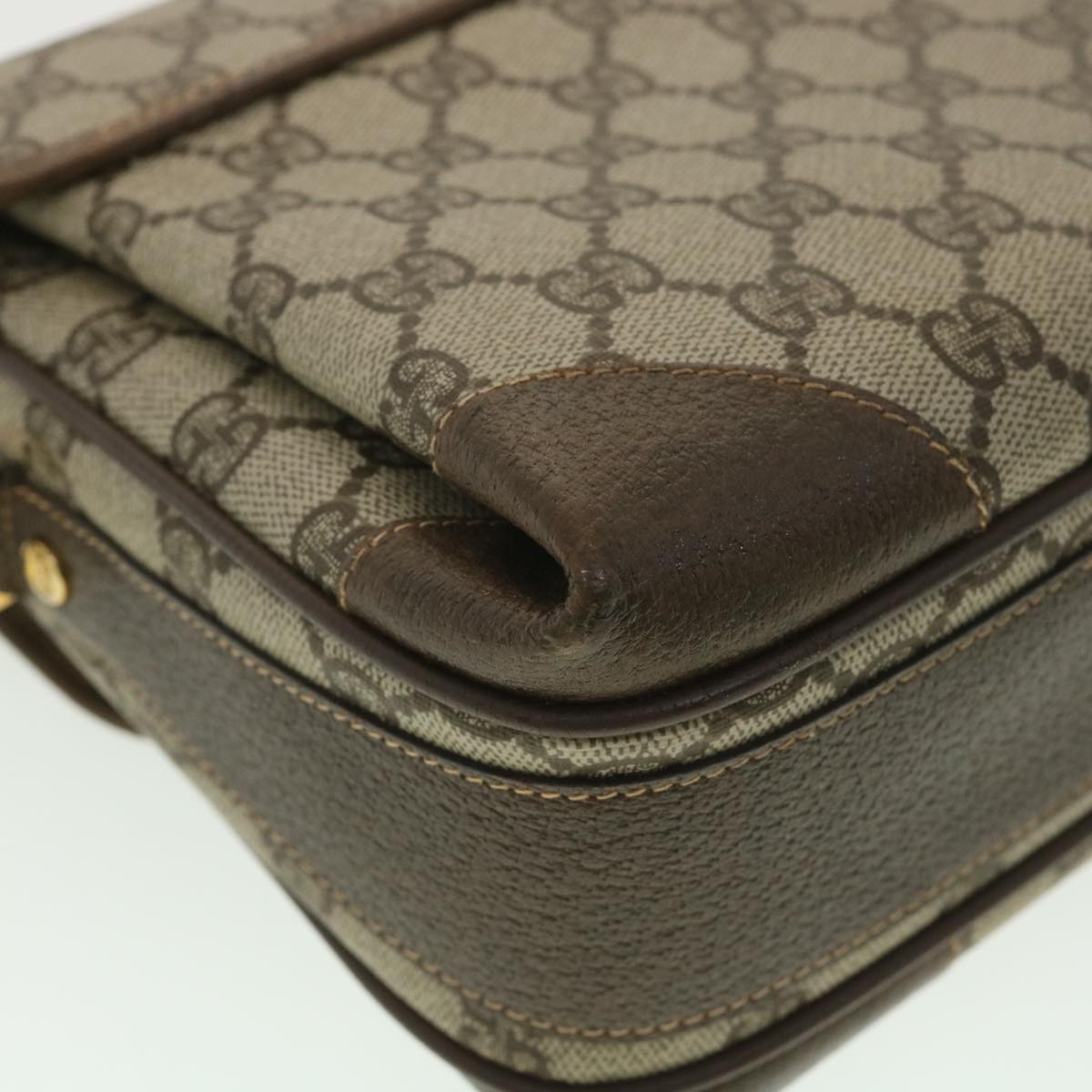 GUCCI Web Sherry Line GG Canvas Shoulder Bag PVC Leather Beige Green yk6091