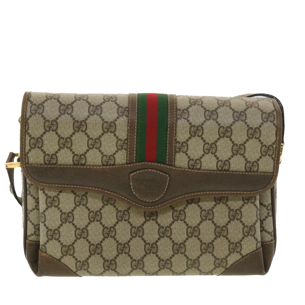 GUCCI Web Sherry Line GG Canvas Shoulder Bag PVC Leather Beige Green yk6091