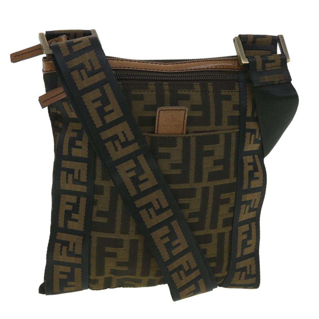FENDI Zucca Canvas Shoulder Bag Nylon Brown yk6092