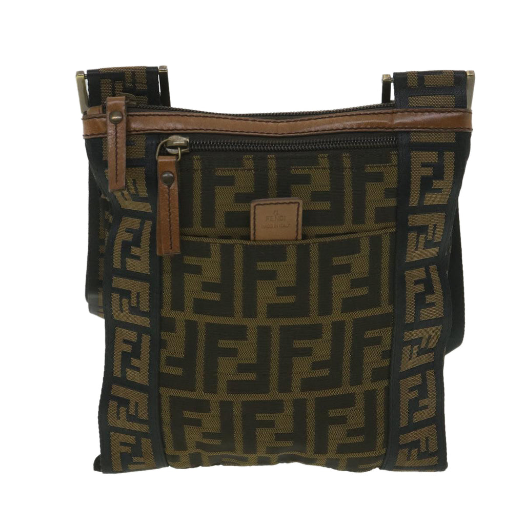 FENDI Zucca Canvas Shoulder Bag Nylon Brown yk6092