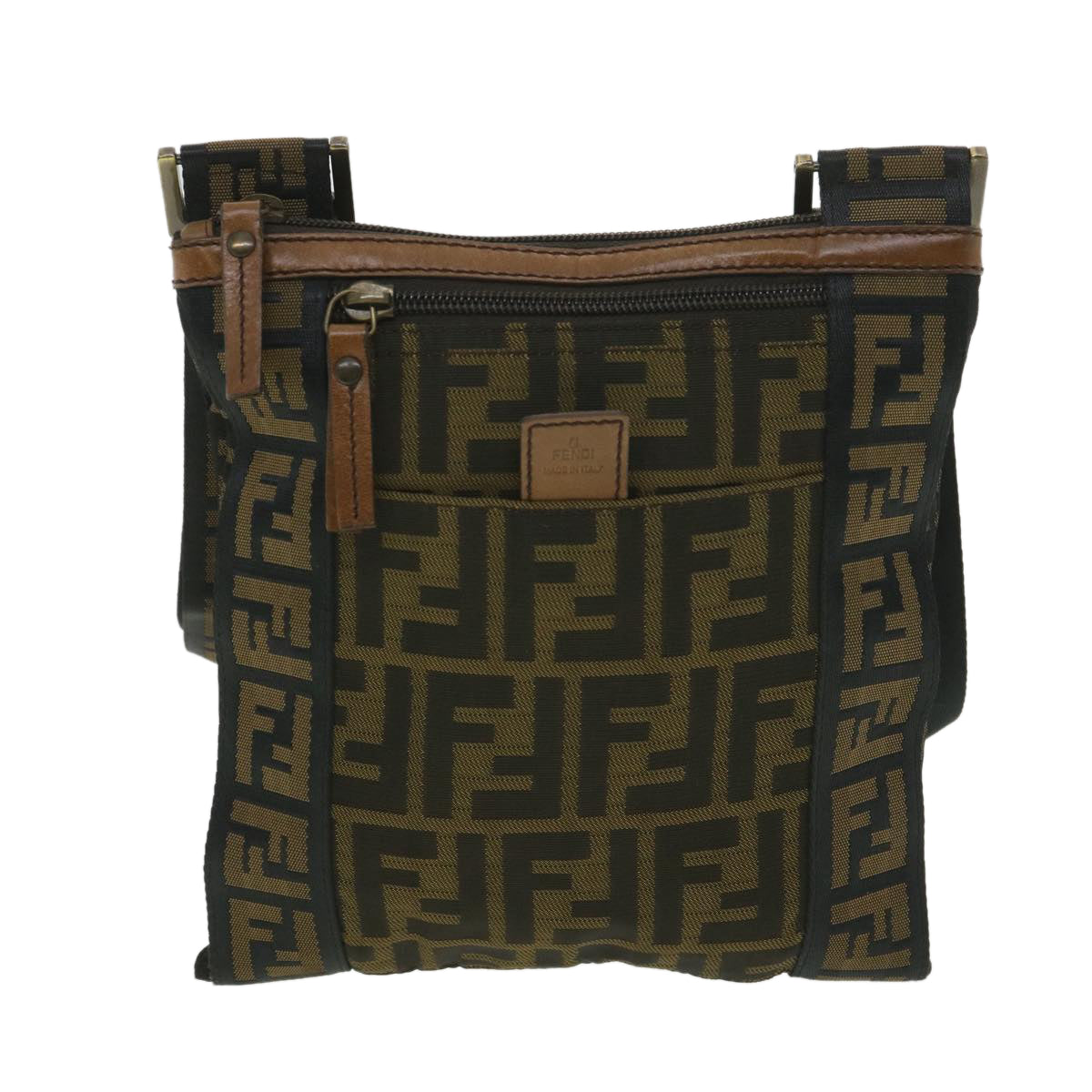 FENDI Zucca Canvas Shoulder Bag Nylon Brown yk6092