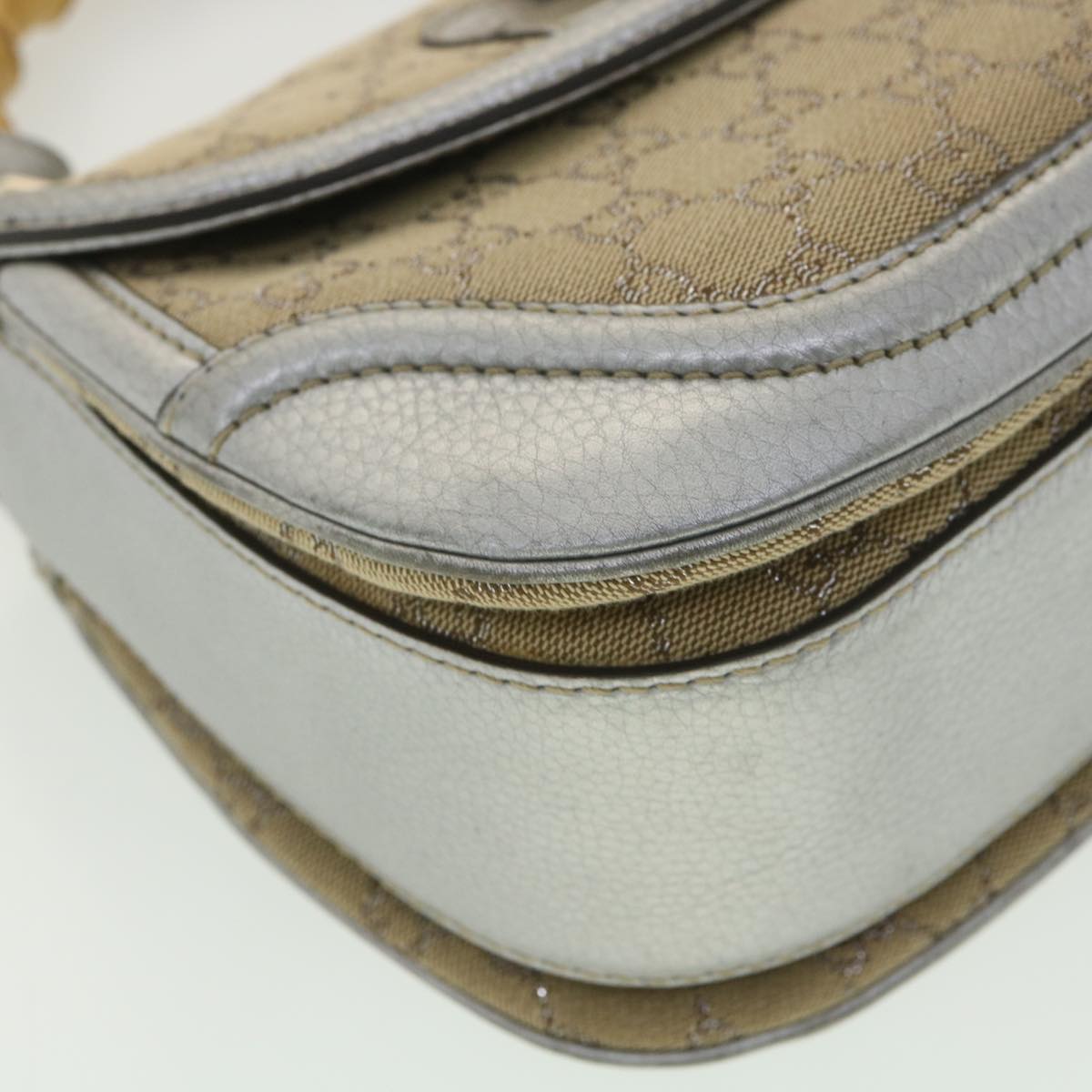 GUCCI GG Canvas Bamboo Hand Bag Beige Silver 254884 yk6106