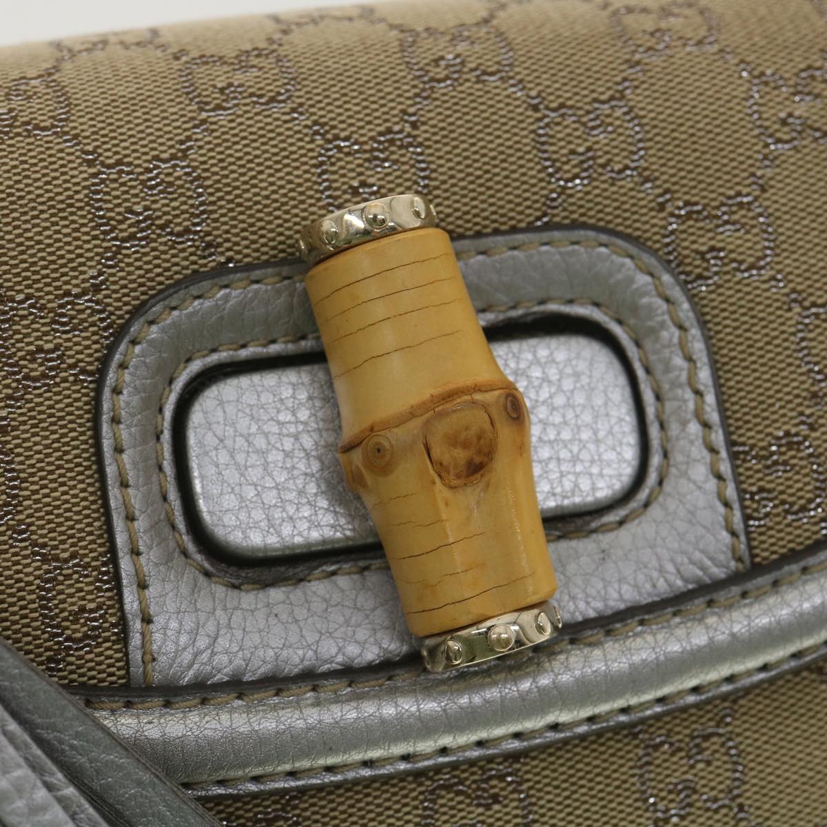 GUCCI GG Canvas Bamboo Hand Bag Beige Silver 254884 yk6106
