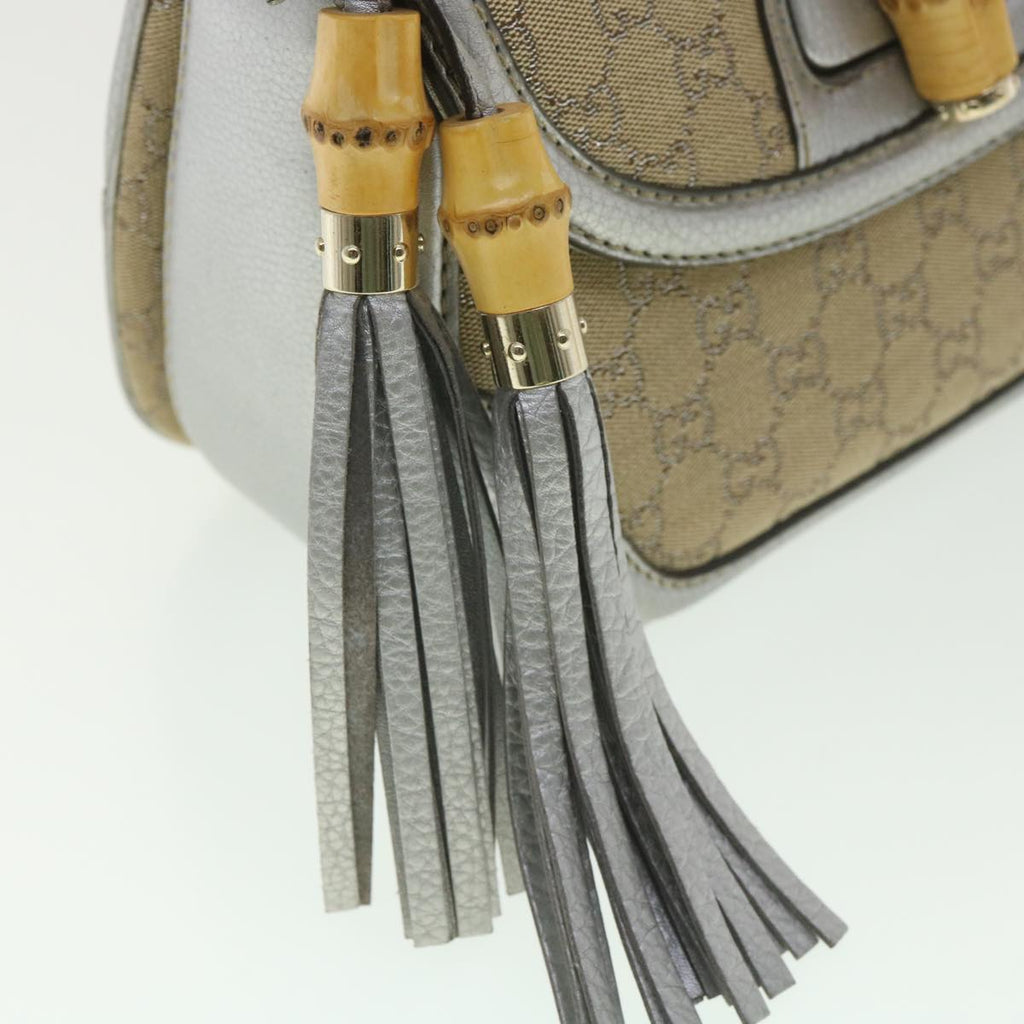 GUCCI GG Canvas Bamboo Hand Bag Beige Silver 254884 yk6106