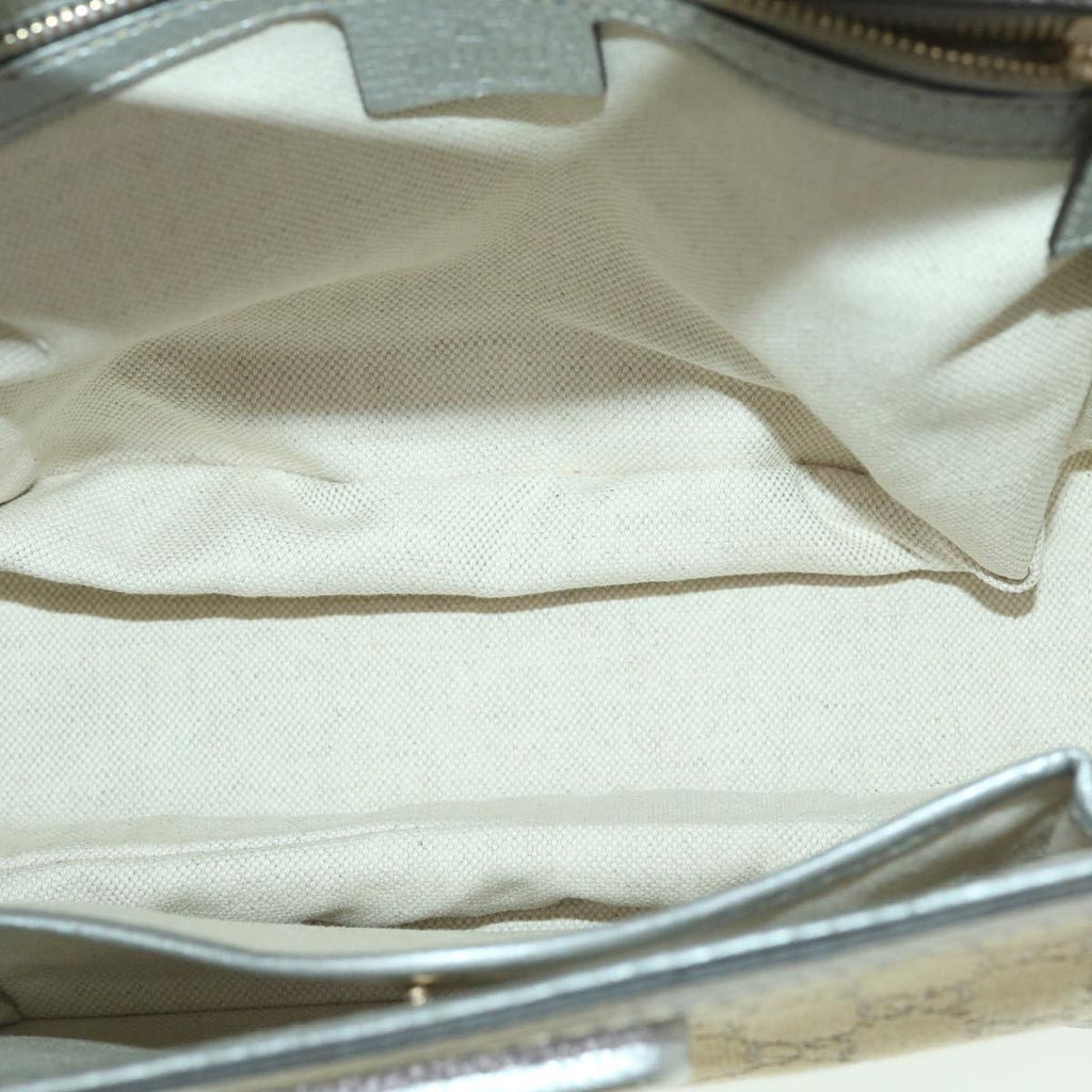 GUCCI GG Canvas Bamboo Hand Bag Beige Silver 254884 yk6106