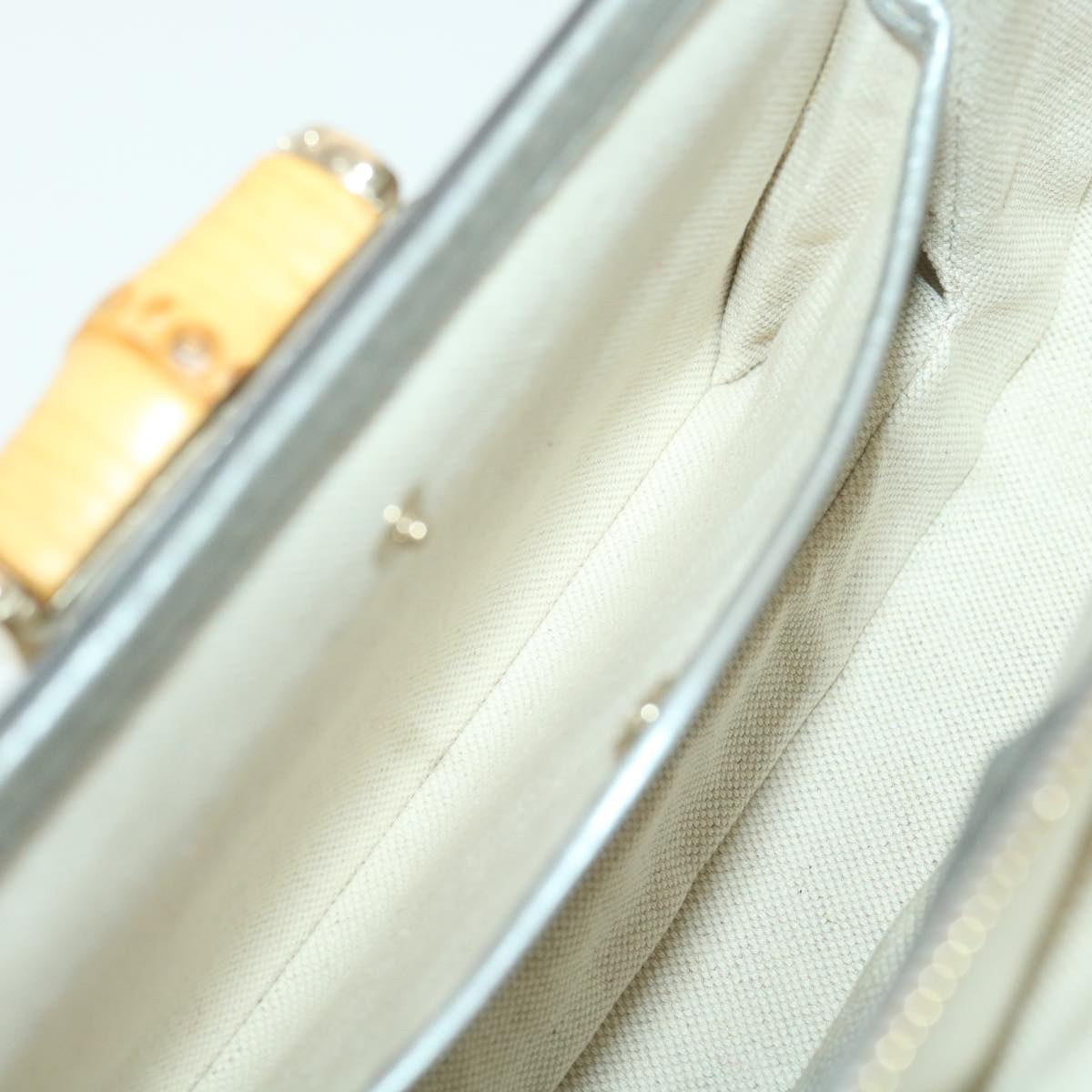 GUCCI GG Canvas Bamboo Hand Bag Beige Silver 254884 yk6106