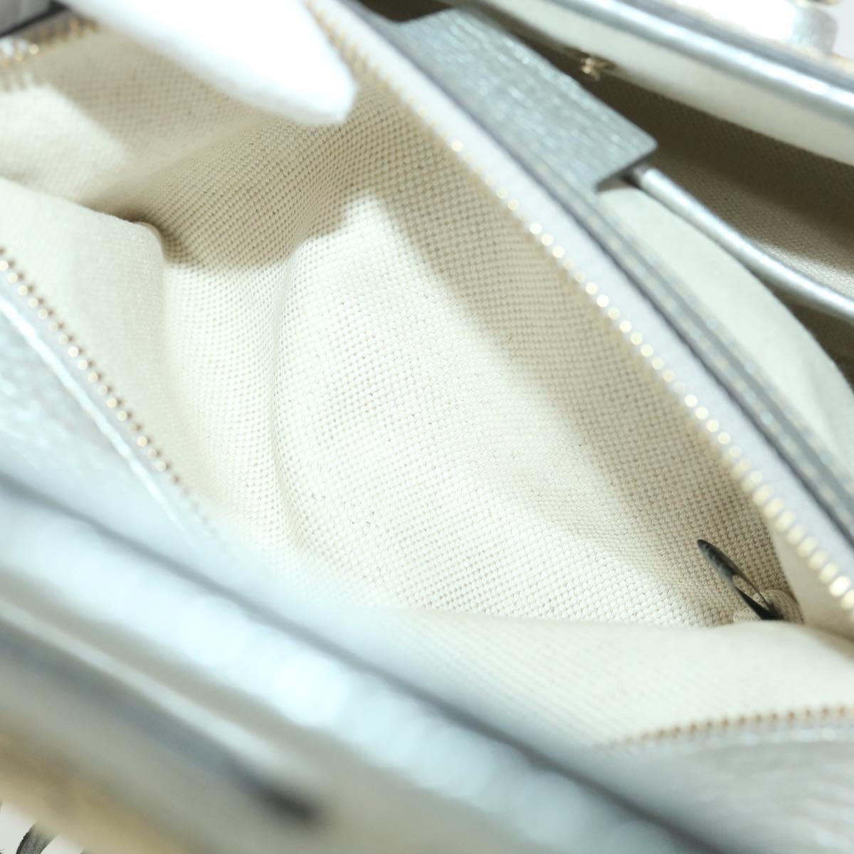 GUCCI GG Canvas Bamboo Hand Bag Beige Silver 254884 yk6106