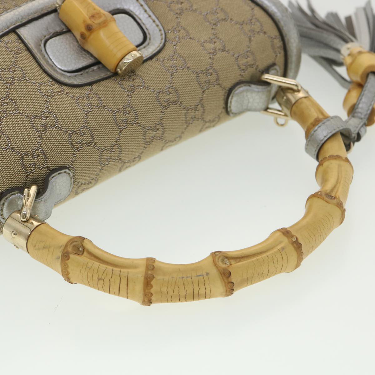 GUCCI GG Canvas Bamboo Hand Bag Beige Silver 254884 yk6106