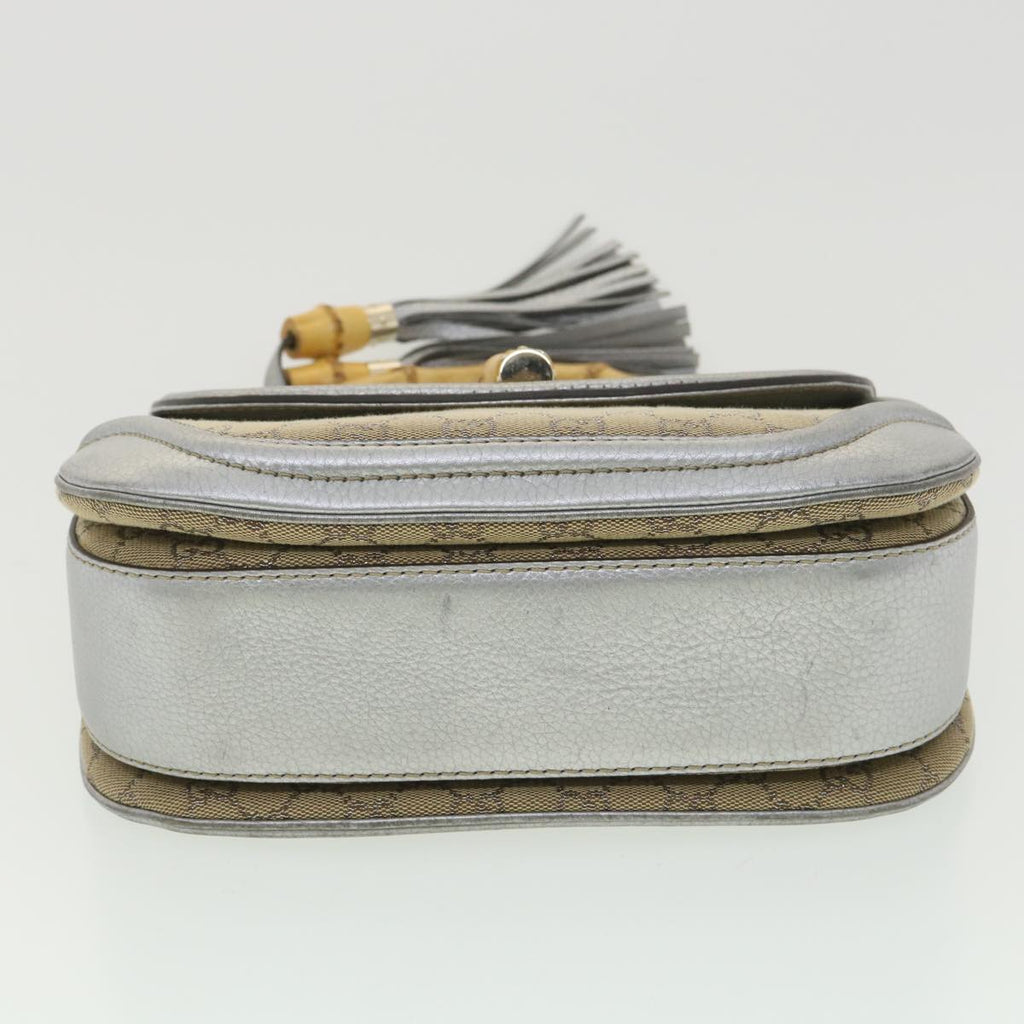GUCCI GG Canvas Bamboo Hand Bag Beige Silver 254884 yk6106