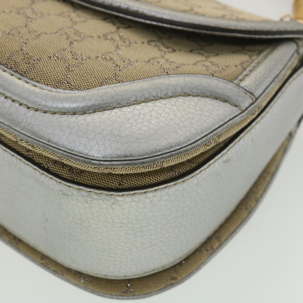 GUCCI GG Canvas Bamboo Hand Bag Beige Silver 254884 yk6106