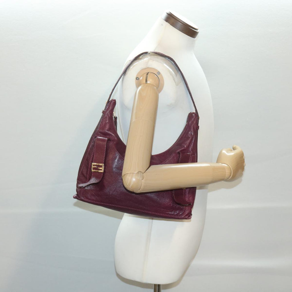 FENDI Mamma Baguette Shoulder Bag Leather Purple yk6116