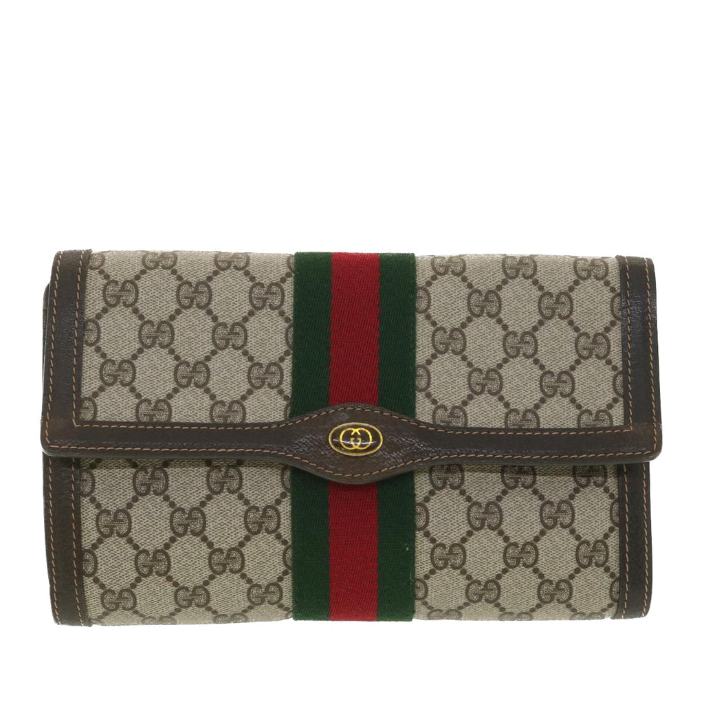 GUCCI GG Canvas Web Sherry Line Clutch Bag Beige Red Green 41.014 yk6142B