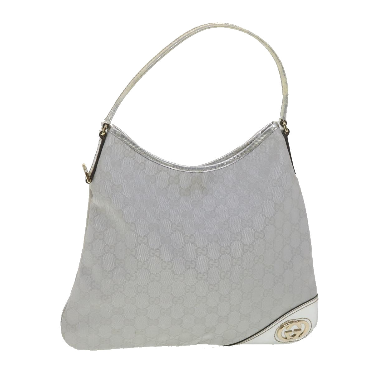 GUCCI GG Canvas Shoulder Bag Silver 169947 yk6144B