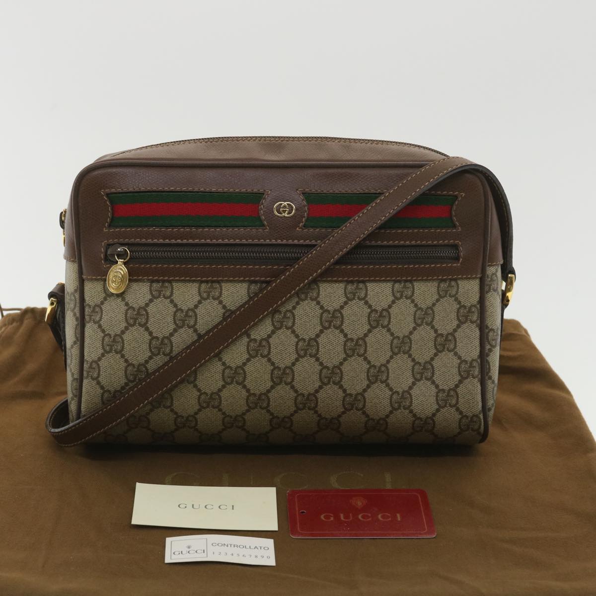 GUCCI GG Canvas Web Sherry Line Shoulder Bag Red Beige Green 001.56 yk6153B