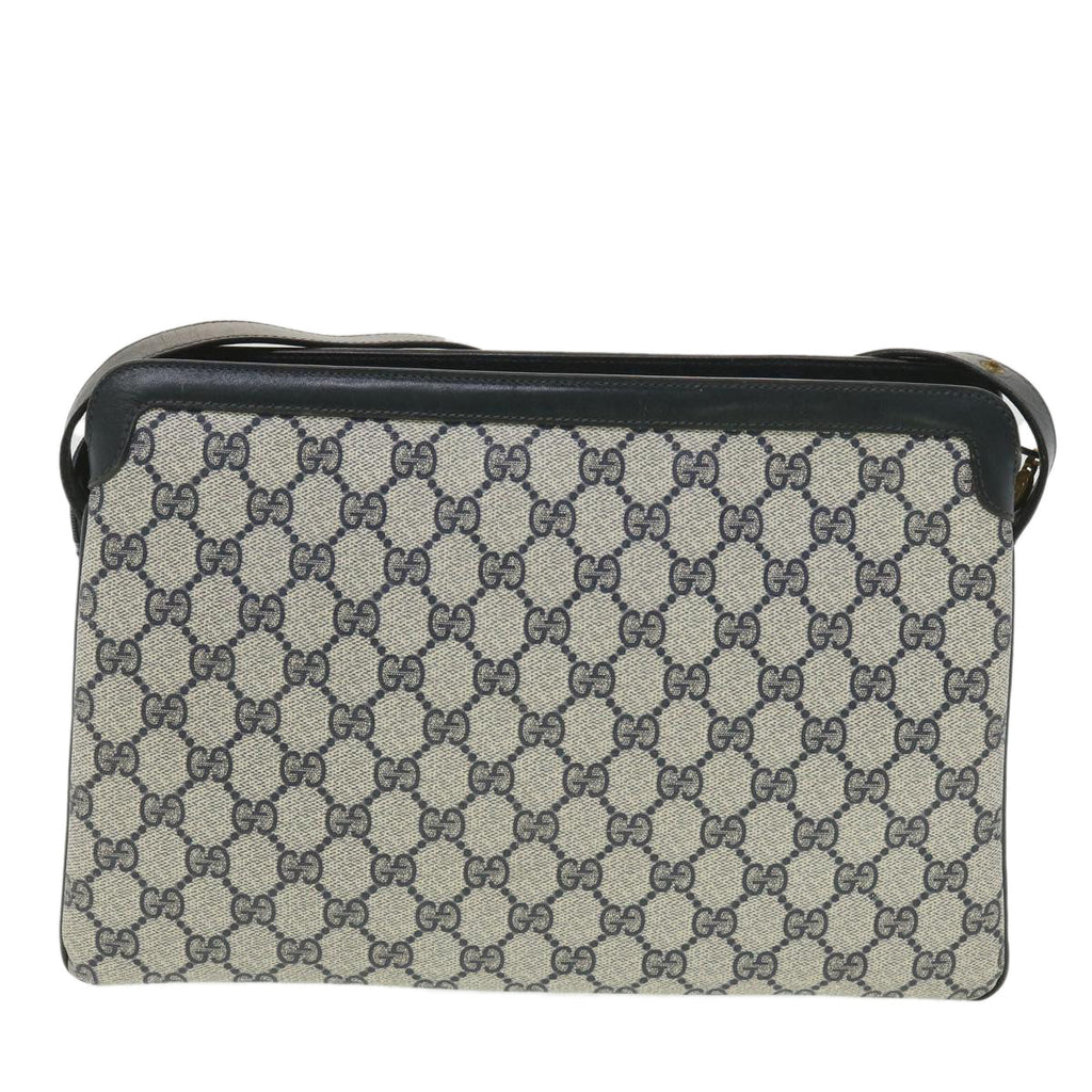 GUCCI GG Canvas Sherry Line Shoulder Bag PVC Leather Gray Red Navy