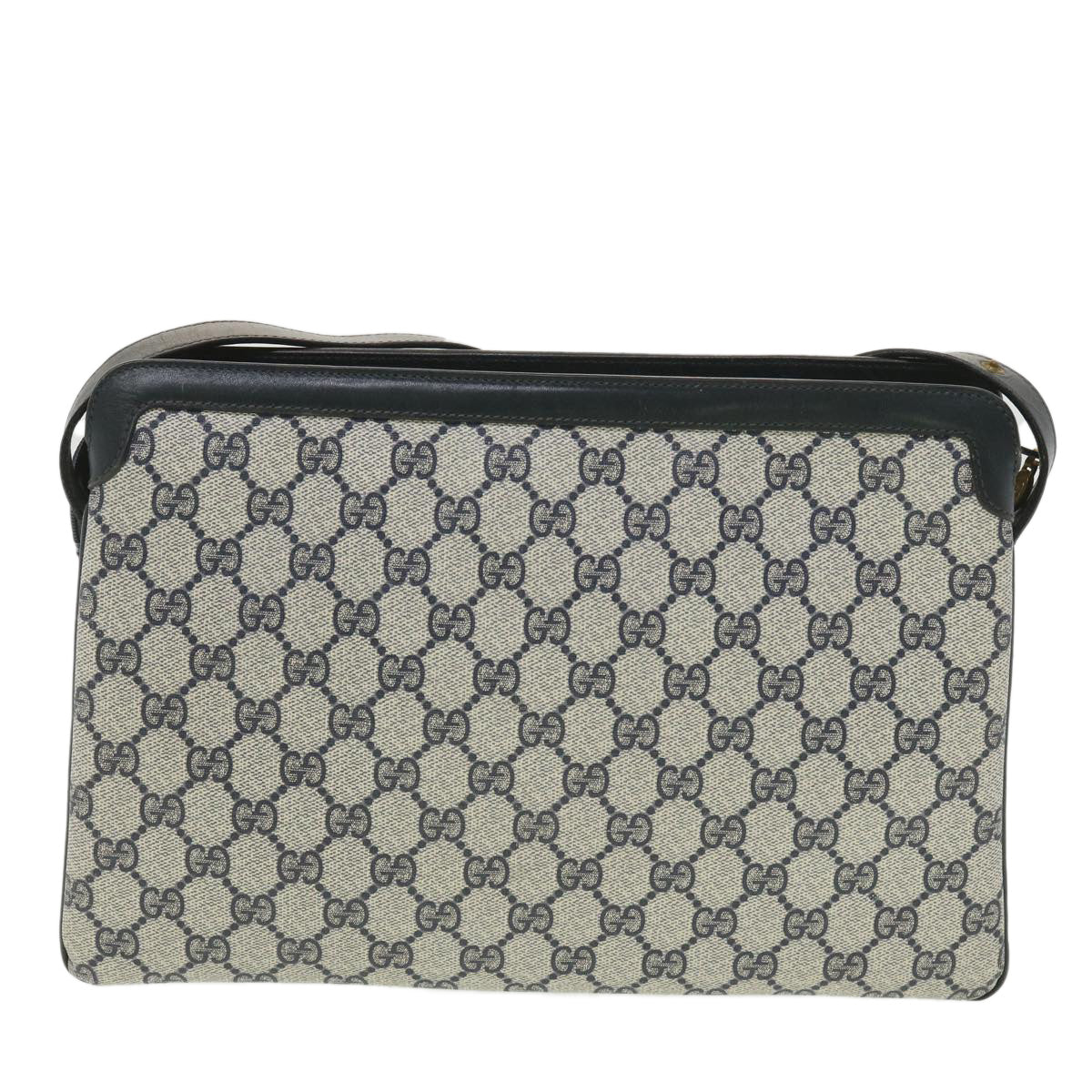 GUCCI GG Canvas Sherry Line Shoulder Bag PVC Leather Gray Red Navy