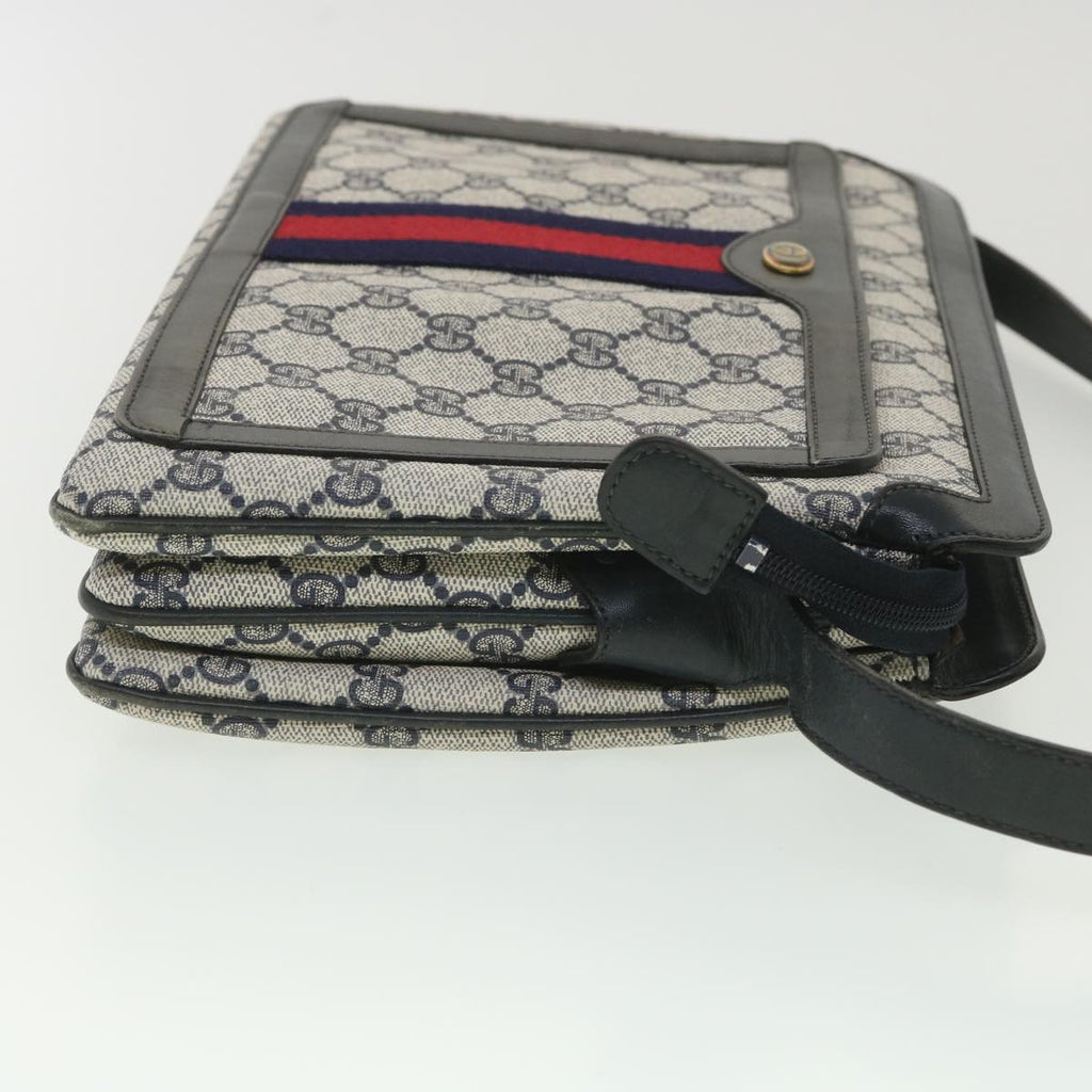 GUCCI GG Canvas Sherry Line Shoulder Bag PVC Leather Gray Red Navy