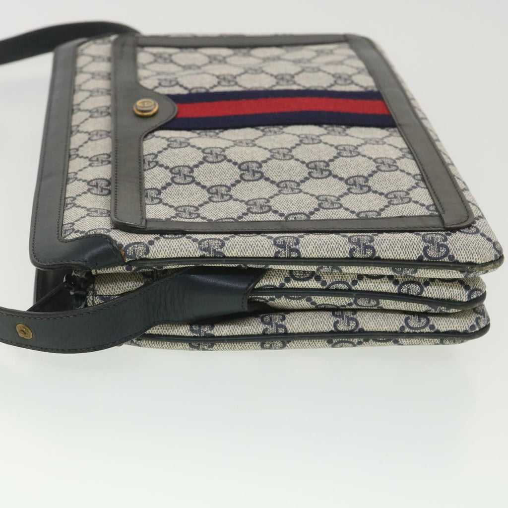 GUCCI GG Canvas Sherry Line Shoulder Bag PVC Leather Gray Red Navy