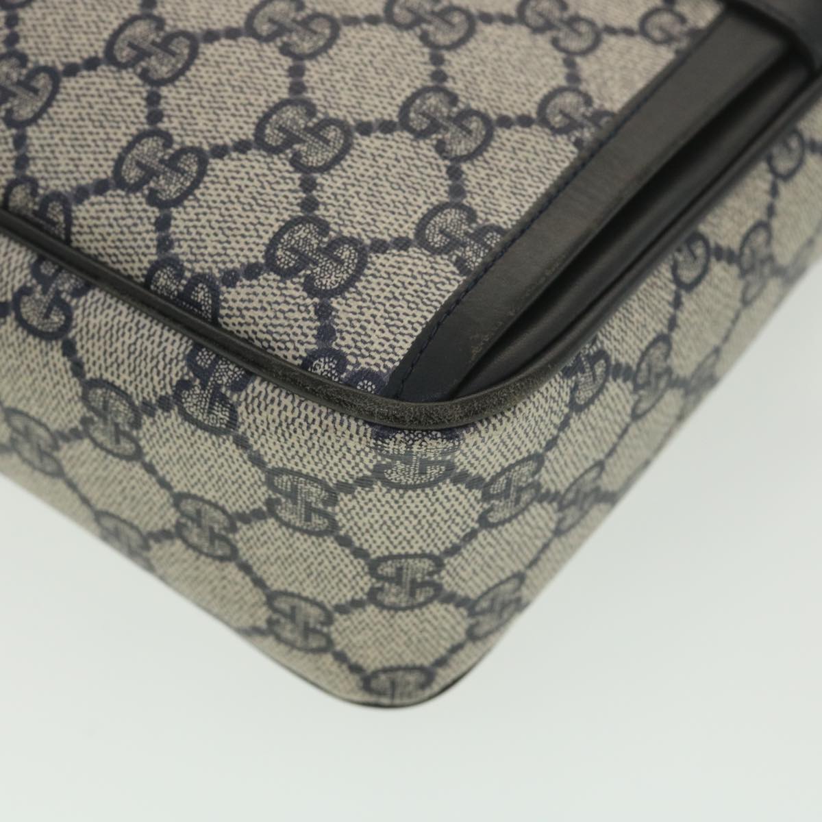 GUCCI GG Canvas Shoulder Bag PVC Leather Gray Navy 001.29.0117 yk6180