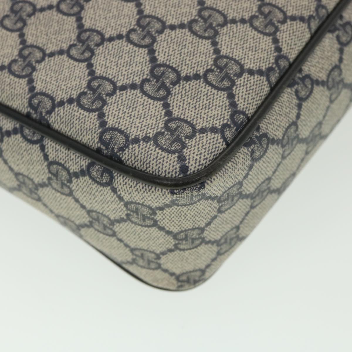 GUCCI GG Canvas Shoulder Bag PVC Leather Gray Navy 001.29.0117 yk6180