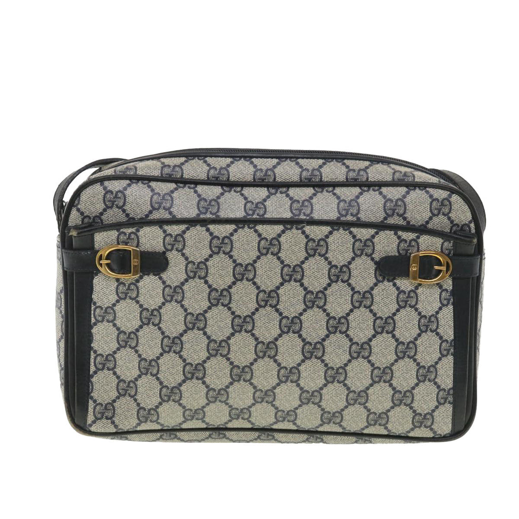 GUCCI GG Canvas Shoulder Bag PVC Leather Gray Navy 001.29.0117 yk6180