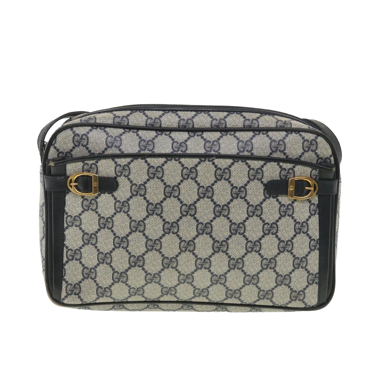 GUCCI GG Canvas Shoulder Bag PVC Leather Gray Navy 001.29.0117 yk6180