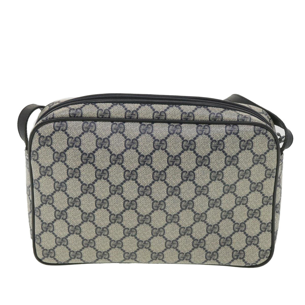 GUCCI GG Canvas Shoulder Bag PVC Leather Gray Navy 001.29.0117 yk6180