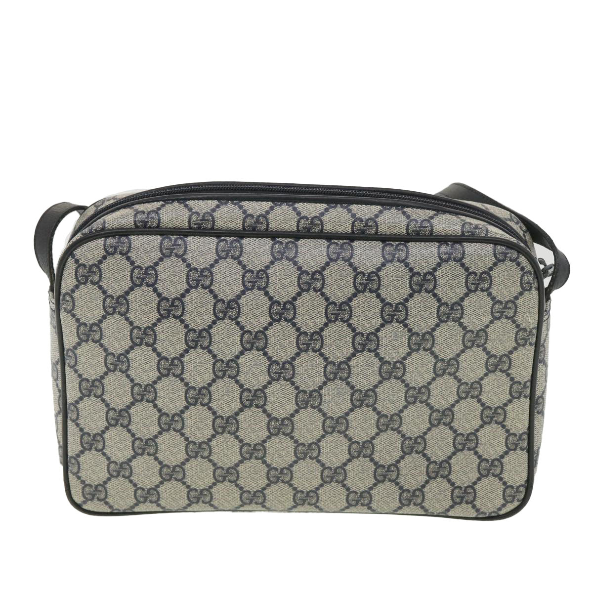 GUCCI GG Canvas Shoulder Bag PVC Leather Gray Navy 001.29.0117 yk6180