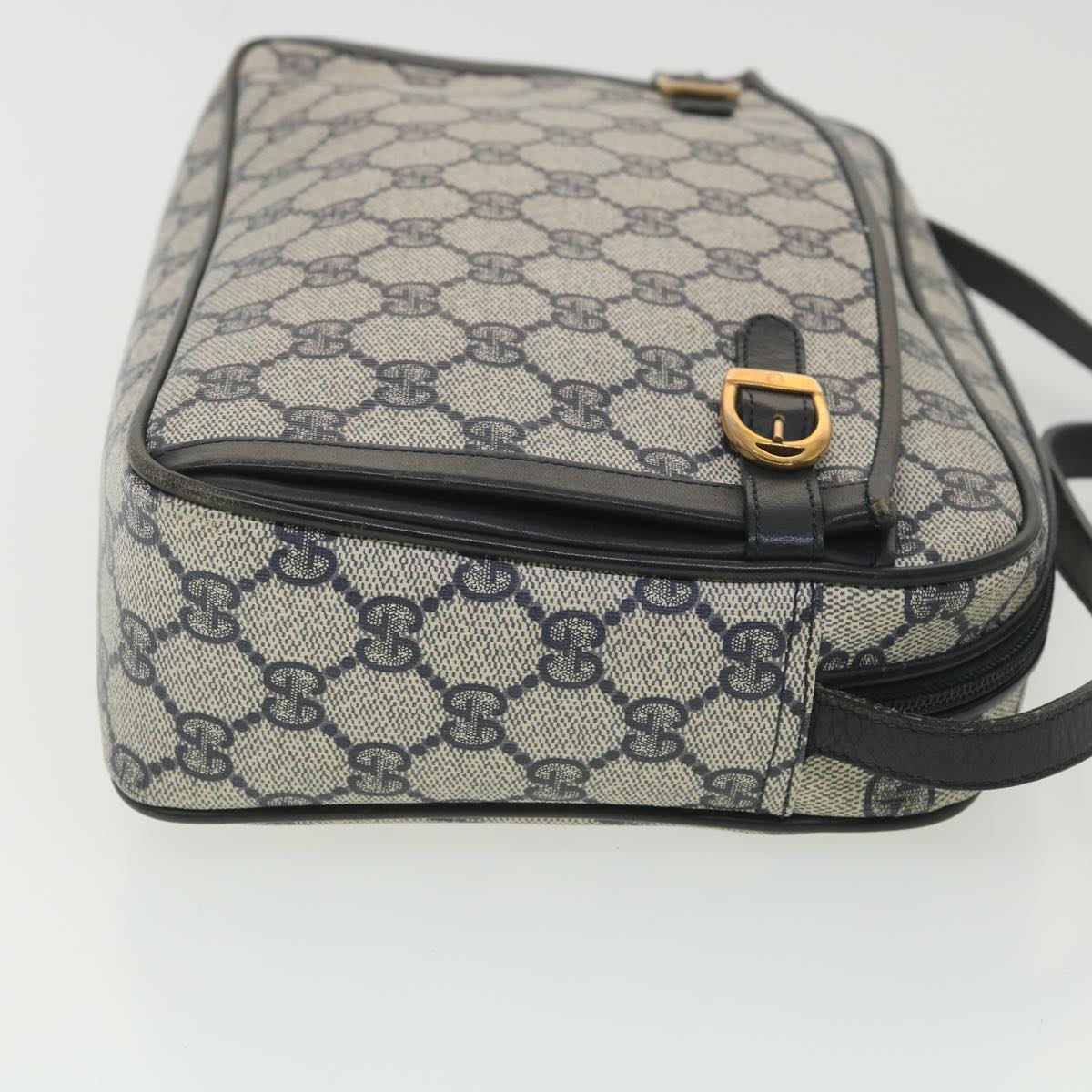 GUCCI GG Canvas Shoulder Bag PVC Leather Gray Navy 001.29.0117 yk6180