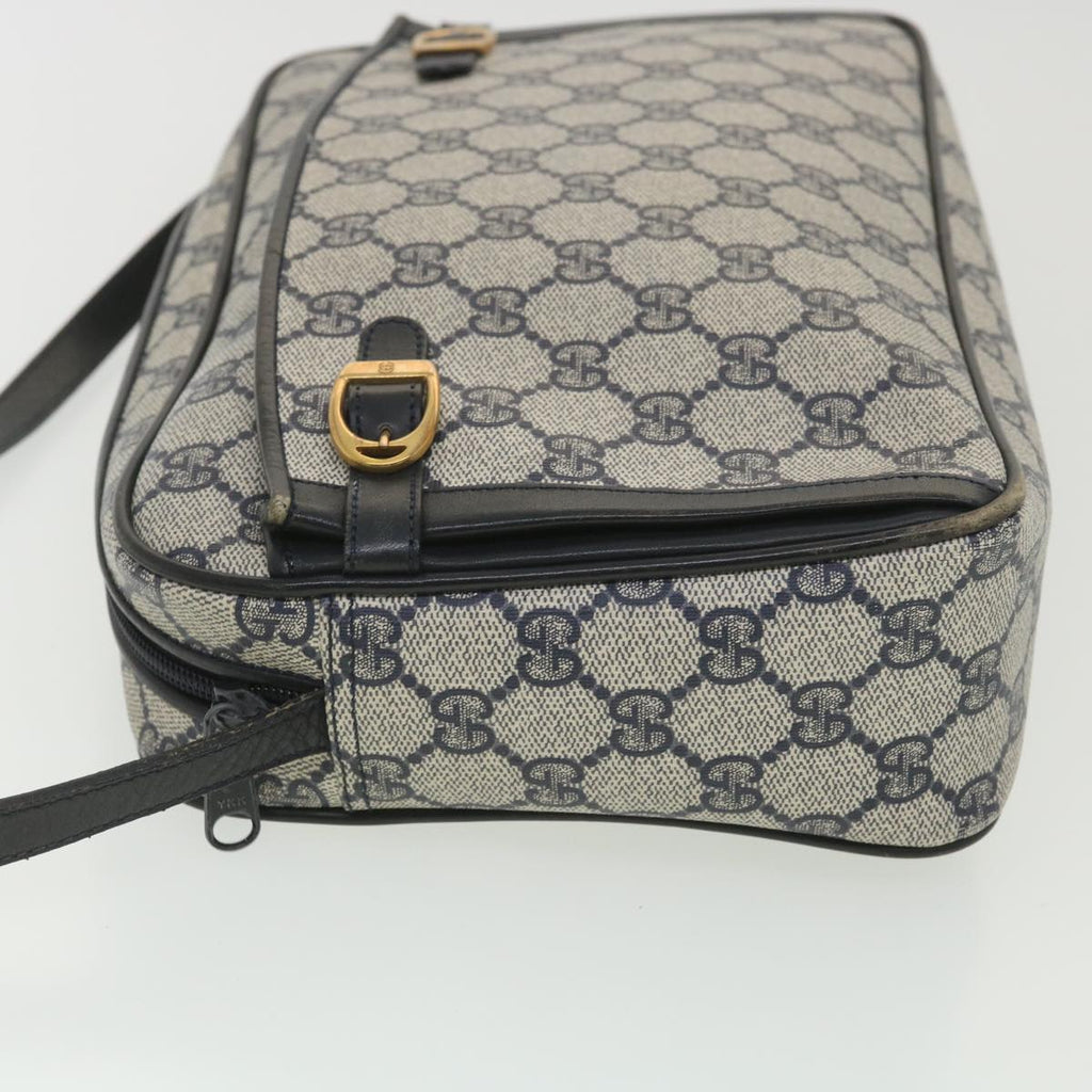 GUCCI GG Canvas Shoulder Bag PVC Leather Gray Navy 001.29.0117 yk6180