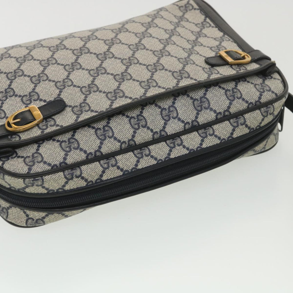 GUCCI GG Canvas Shoulder Bag PVC Leather Gray Navy 001.29.0117 yk6180