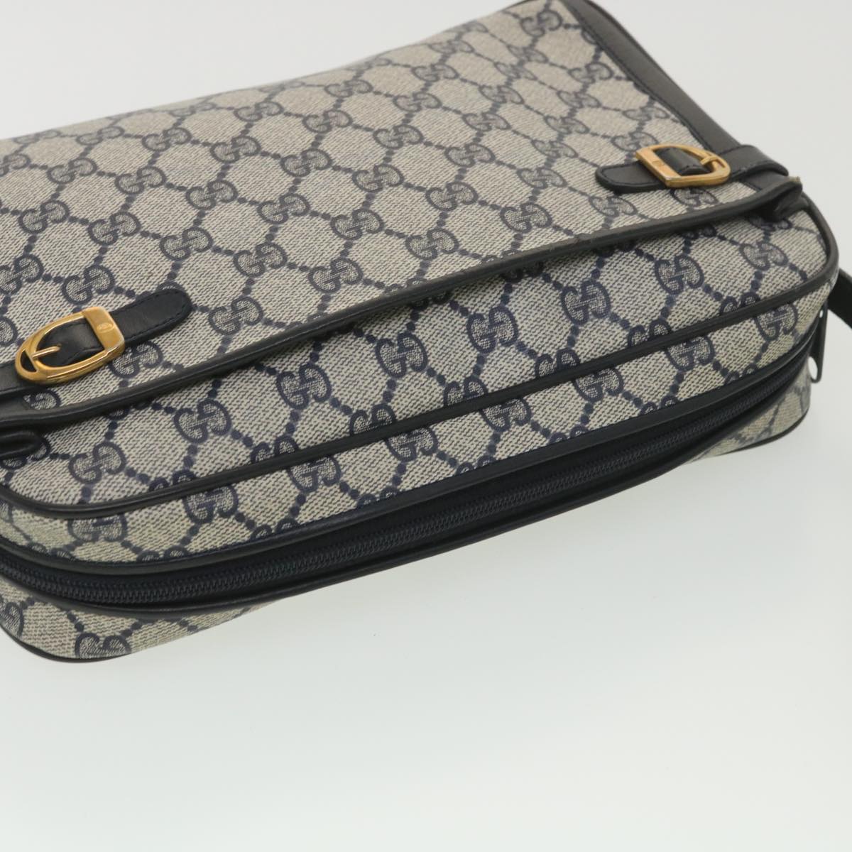 GUCCI GG Canvas Shoulder Bag PVC Leather Gray Navy 001.29.0117 yk6180