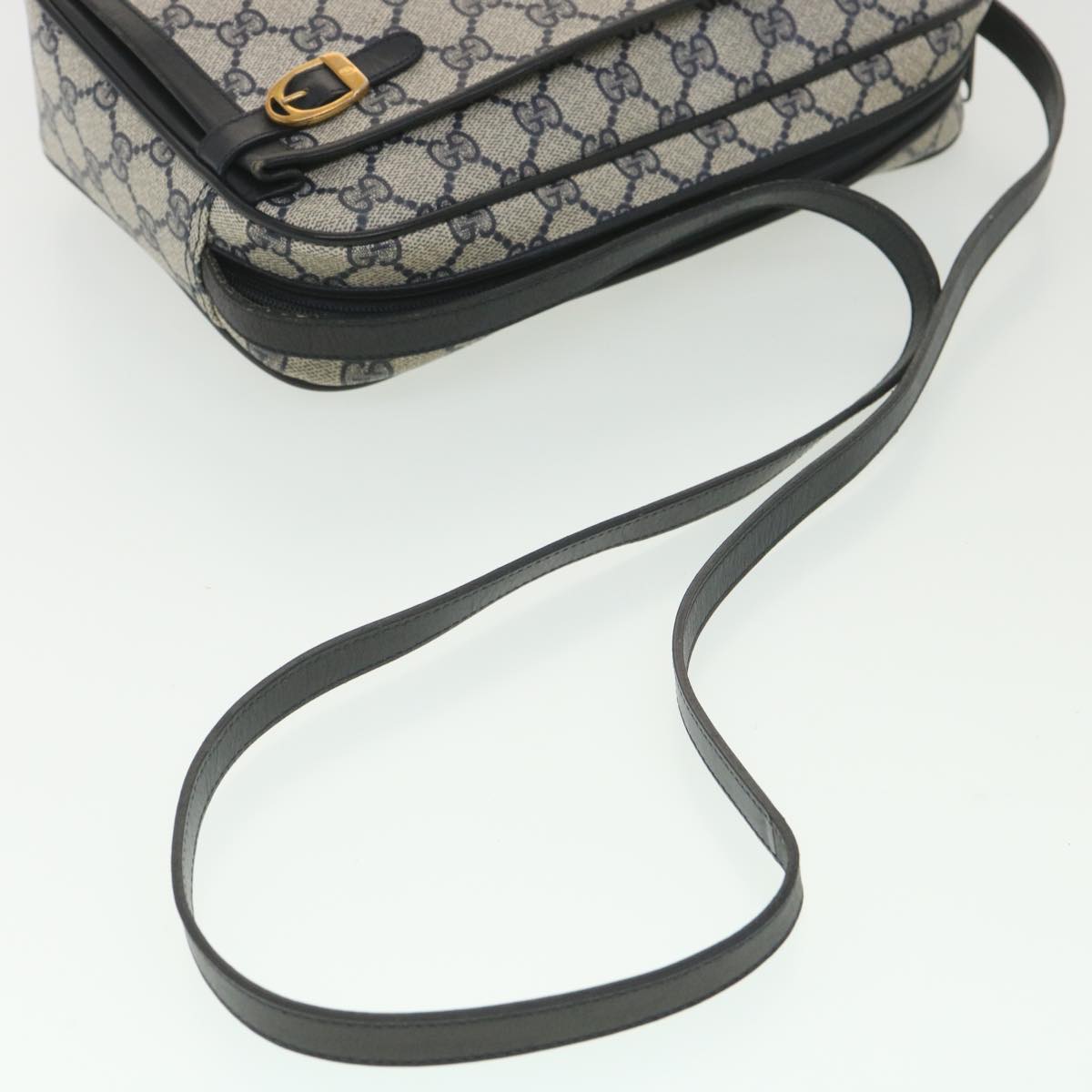 GUCCI GG Canvas Shoulder Bag PVC Leather Gray Navy 001.29.0117 yk6180