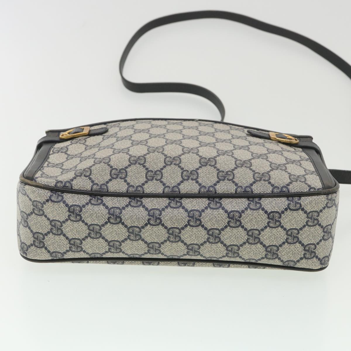 GUCCI GG Canvas Shoulder Bag PVC Leather Gray Navy 001.29.0117 yk6180