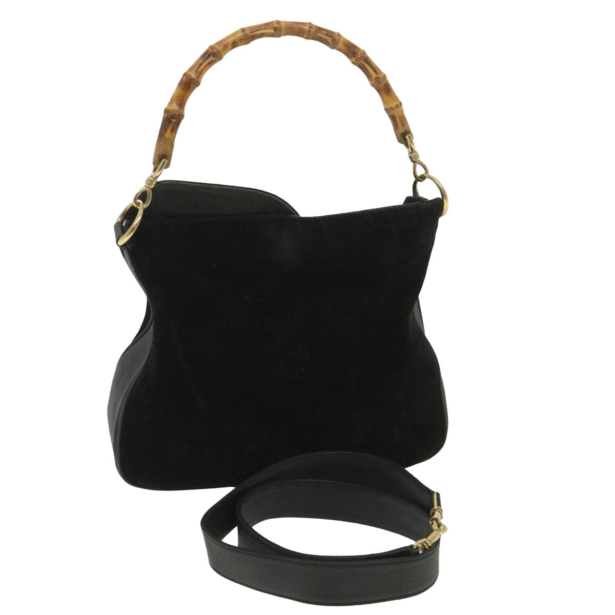 GUCCI Bamboo Hand Bag Suede 2way Black 001.3444.1638 yk6212B