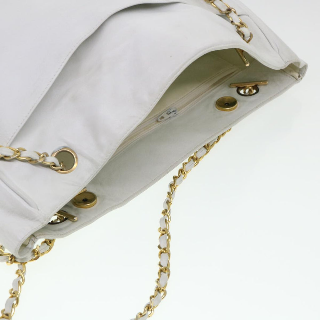 CHANEL Chain Shoulder Bag Lamb Skin White CC yk6254
