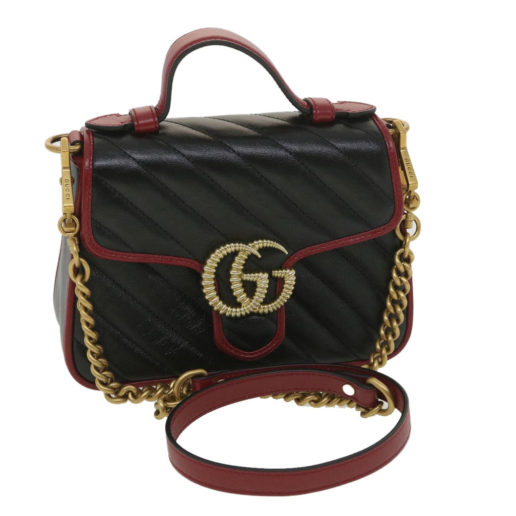 GUCCI GG Marmont Hand Bag Leather 2way Black 583571 yk6261