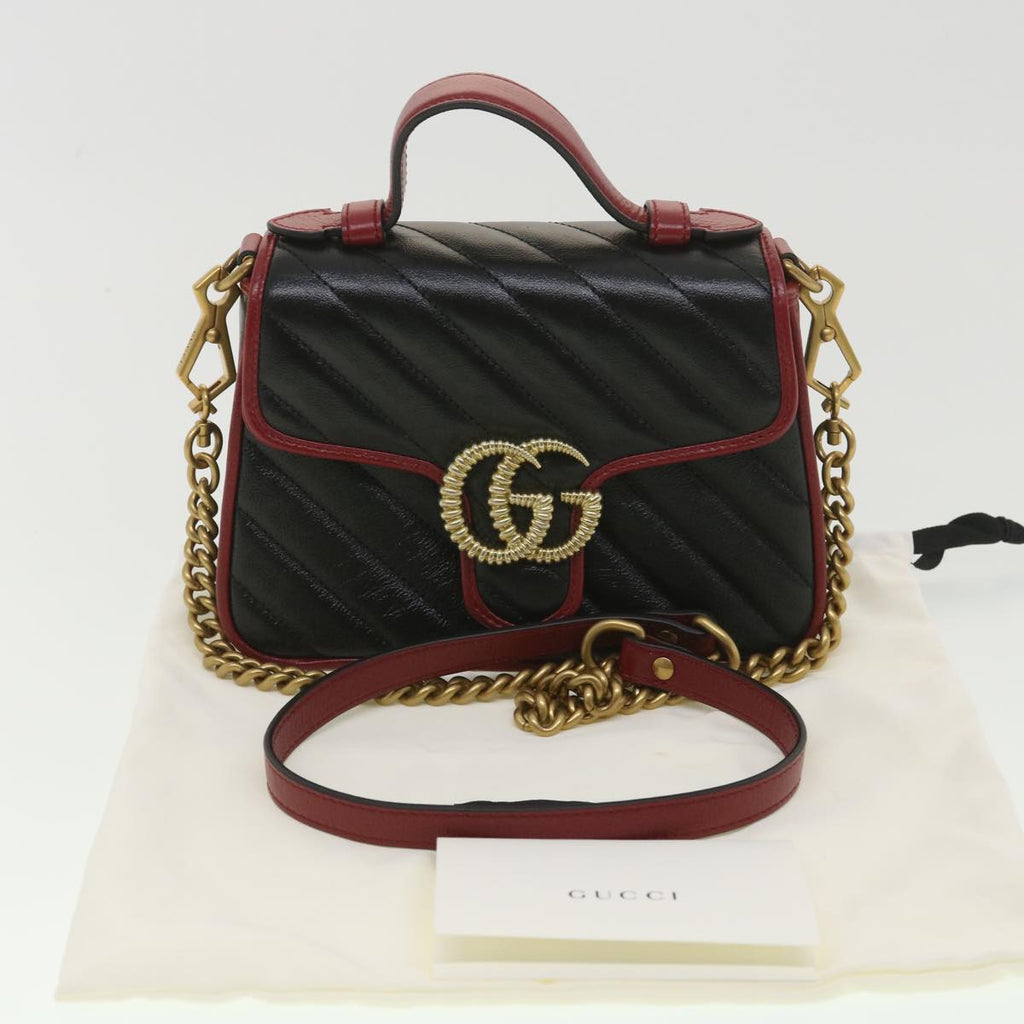 GUCCI GG Marmont Hand Bag Leather 2way Black 583571 yk6261