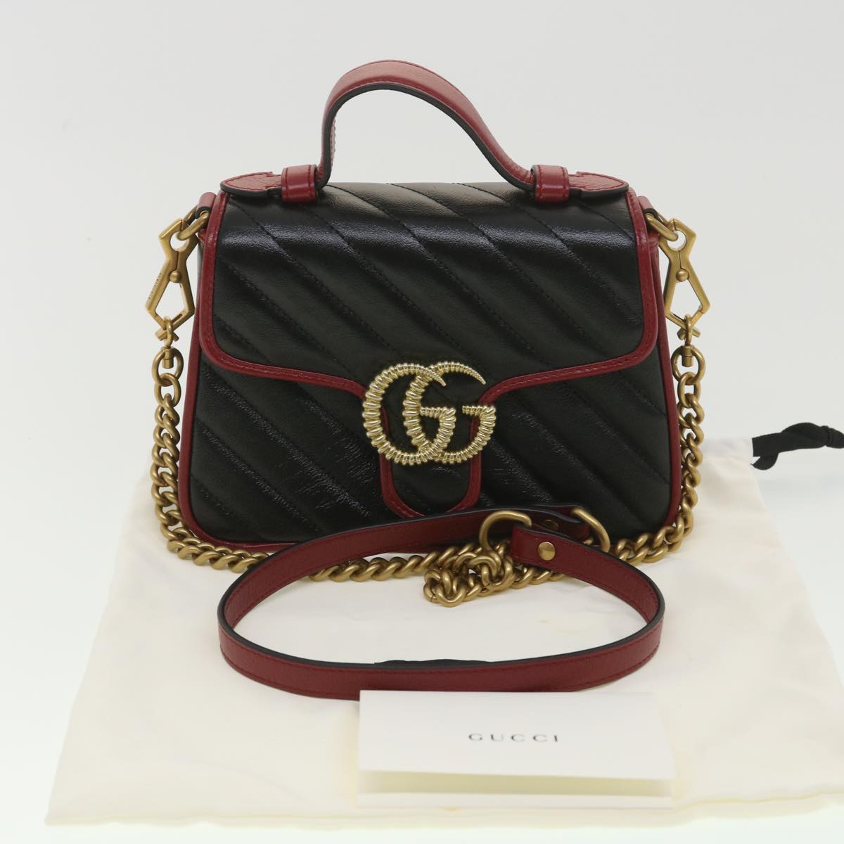 GUCCI GG Marmont Hand Bag Leather 2way Black 583571 yk6261